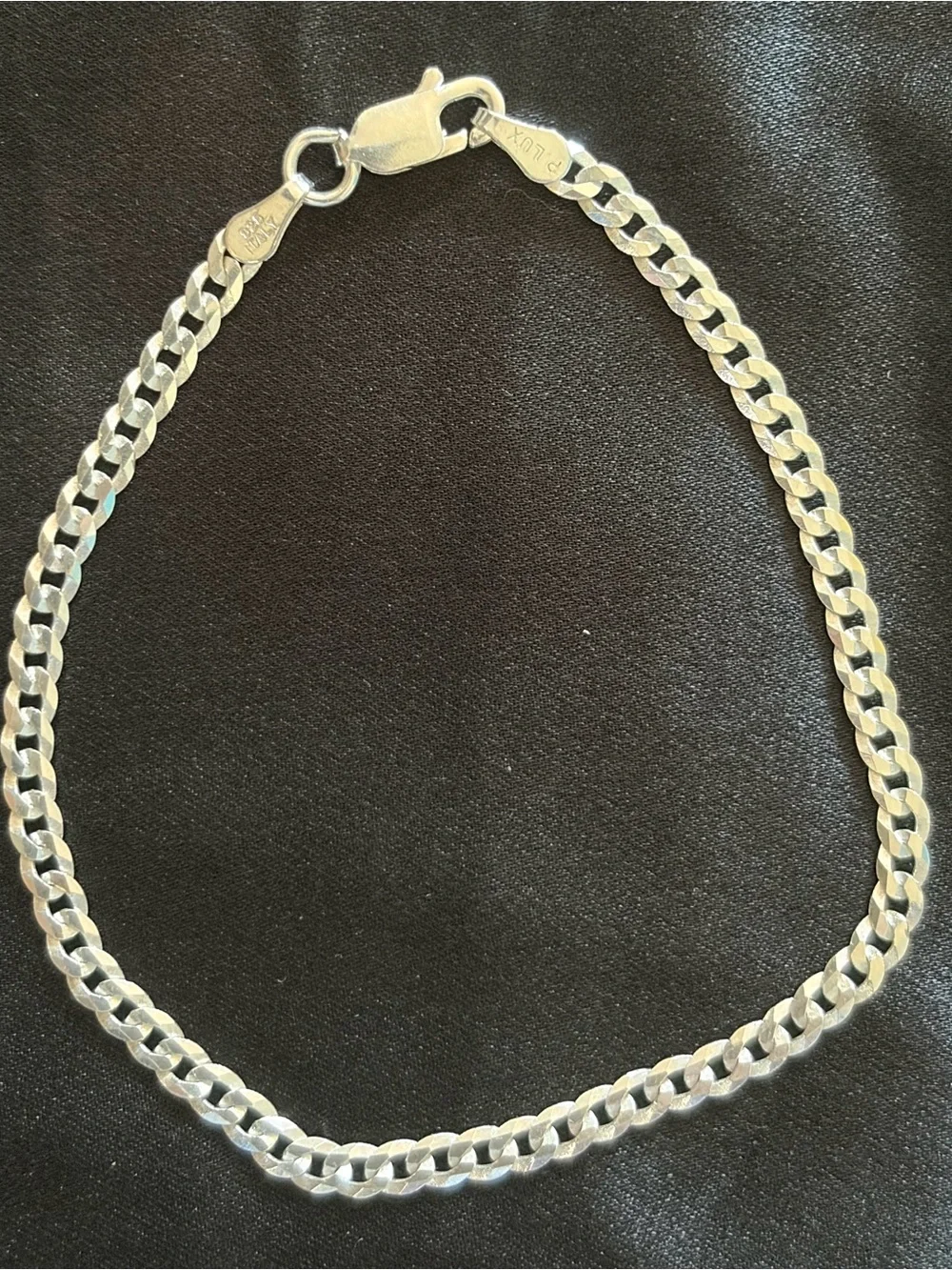 P. LUX 925 Sterling Silver Italy Flat Curb Link Bracelet 7